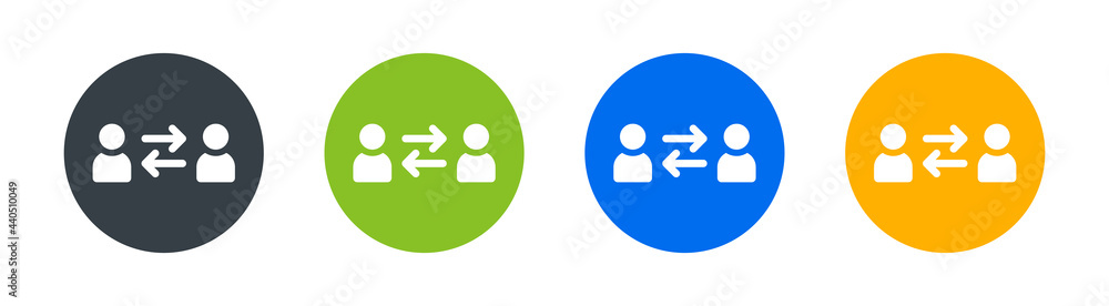 Poster users with arrow swap icon isolated on white background. sharing information concept.