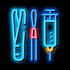 dermatological treatment instrument neon light sign vector. Glowing bright icon dermatological treatment instrument sign. transparent symbol illustration