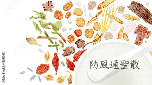 漢方生薬 防風通聖散 手描き水彩風イラスト Wall Mural Ko Hamari
