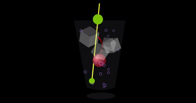 animated minimalistic summer cocktail logo with lemon slice and ice and cherry