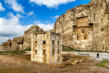 Naqsh-e Rustam, Naghe e Rostam, naghshe rostam, .Achaemenische graves, Iran, Middle East, young, group, Naghsh e Rostam, relief, Sassaniden,