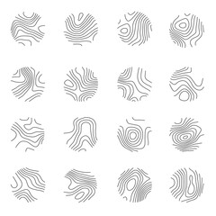 Round icons set with topographic line map, circular geographic grid map.r2