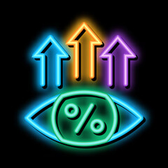 money eye growth up neon light sign vector. Glowing bright icon money eye growth up sign. transparent symbol illustration