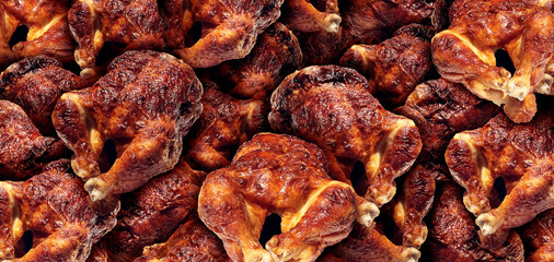 BBQ chicken background with a group of rotisserie chickens as a symbol for barbecue poultry.