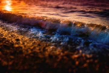 foamy sea waves with shallow depth of field