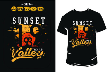 Sunset valley 1993, Summer stylish typography t-shirt and apparel trendy design with palm trees silhouettes, sunset, colorful, print, vector illustration. Beach t shirt with grunge texture.