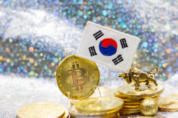 Bitcoin with South Korea Flag on Silver background