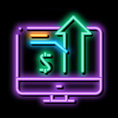 computer chart of money up growth neon light sign vector. Glowing bright icon computer chart of money up growth sign. transparent symbol illustration