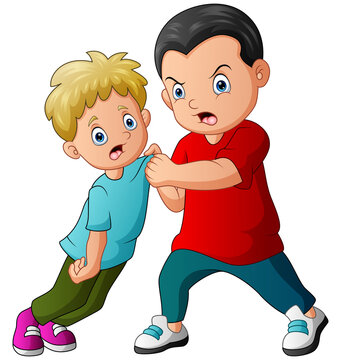 Cartoon Illustration Of A Boy Bullying Little Kid