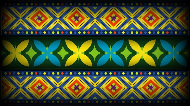 Looping animated background in flat style, seamless pattern in Indian folk style