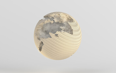 Damaged sphere with white background, 3d rendering.
