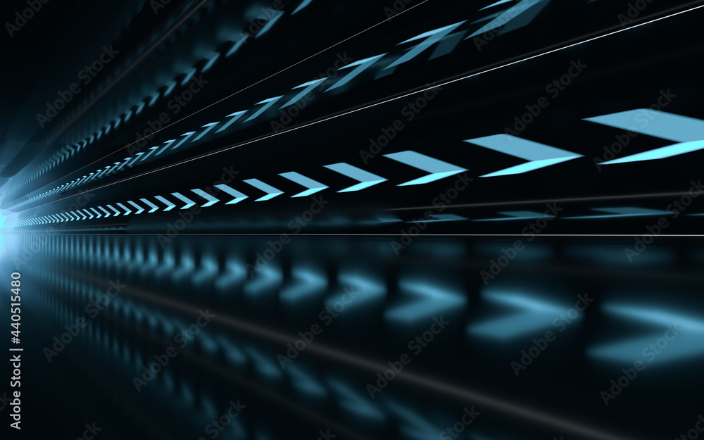 Poster neon with tunnel background, 3d rendering.