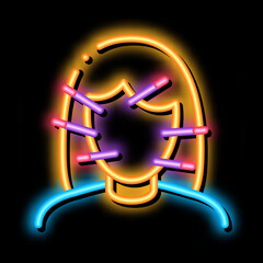 female face acupuncture neon light sign vector. Glowing bright icon female face acupuncture sign. transparent symbol illustration