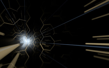 Tunnel with polygon background, 3d rendering.