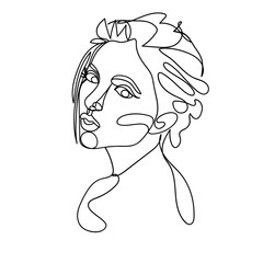 One line woman portrait in contemporary abstract style.
