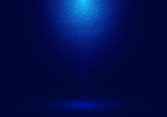 3D studio room lighting and dust on dark blue background