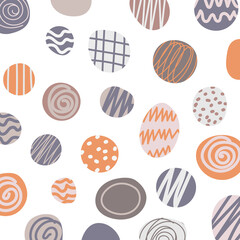 Abstract hand drawn circles with line striped pattern on white background