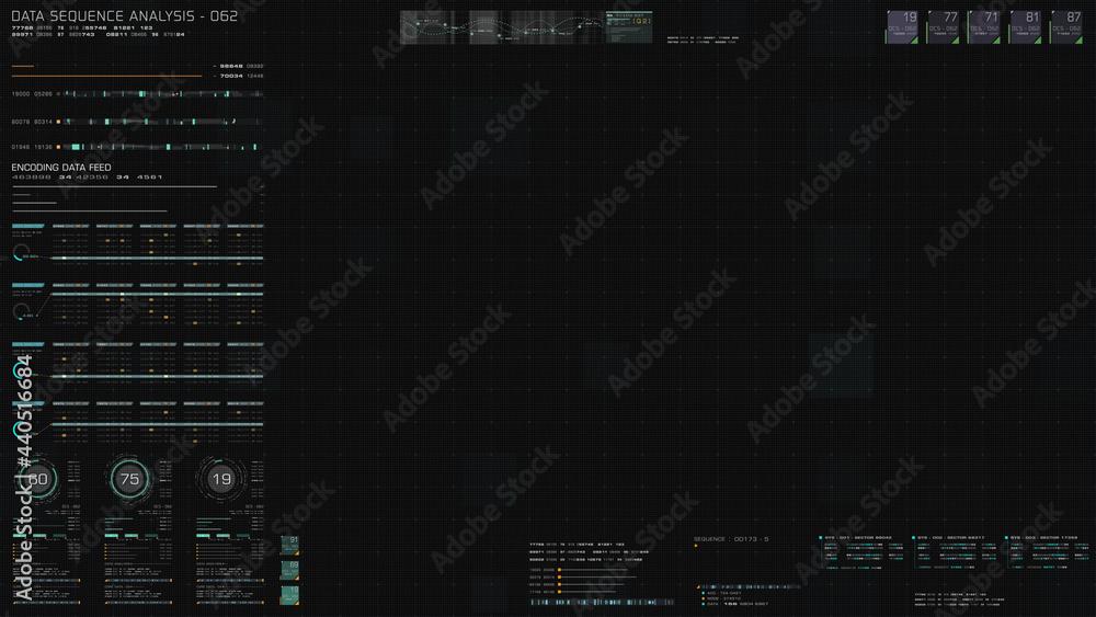 Aufkleber Futuristic digital city map layout with satellite GPS coordinate searching and target tracking, interface head up display screen with data telemetry information for background display