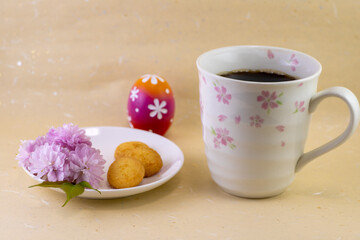 背景素材　桜の花を愛でながらのコーヒータイム