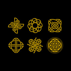 set of golden celtic symbol logo. tribal vector