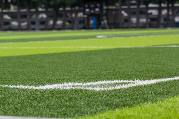 Obraz premium White stripe on the green soccer field