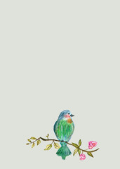 holiday card, birthday, wedding with watercolor drawing birds