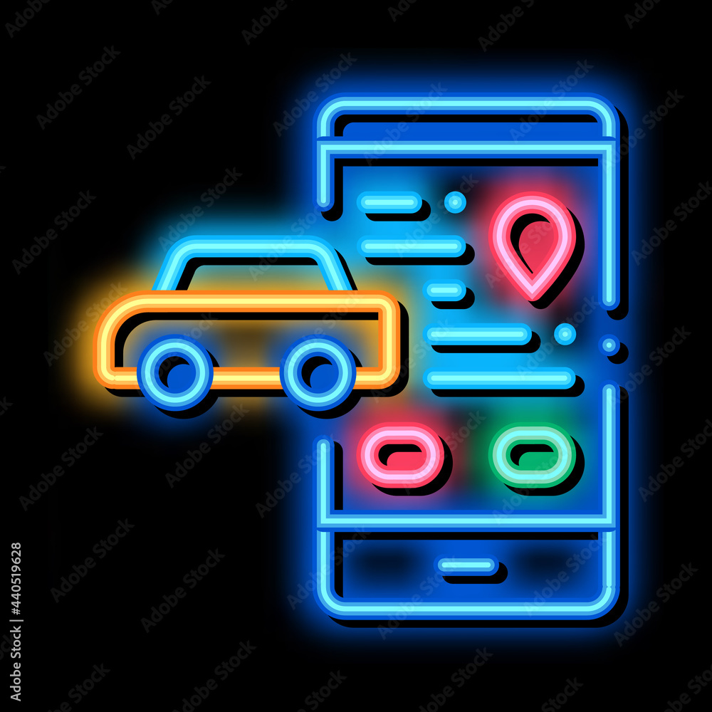Poster machine geolocation neon light sign vector. glowing bright icon machine geolocation sign. transparen