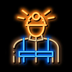 miner worker neon light sign vector. Glowing bright icon miner worker sign. transparent symbol illustration