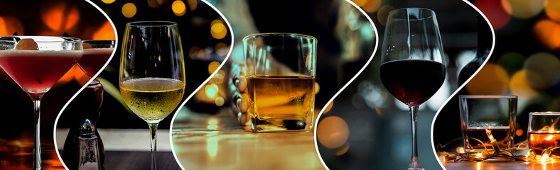 Fototapeta premium Collection a glass of whiskey on wooden bar.