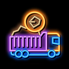 coal truck neon light sign vector. Glowing bright icon coal truck sign. transparent symbol illustration