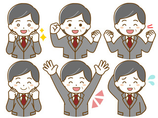 スーツを着た肥満の中年男性の楽しい表情