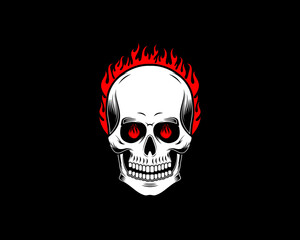 Skull head with fire flame vector illustration