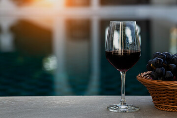 A glass of red wine.