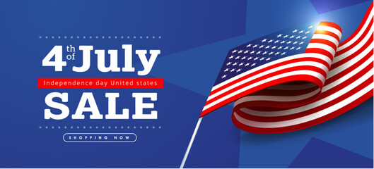 Independence day USA sale banner with Flag of the United States. 4th of July poster template. 