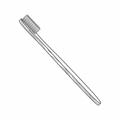 Bamboo wooden toothbrushes for healthy teeth cleaning. Biodegradable material. Eco-friendly natural products. Outline black vector illustration