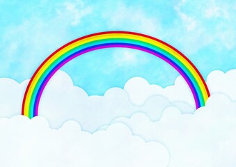 水彩タッチの空にある虹のイラスト