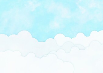 水彩タッチの空と雲の背景イラスト
