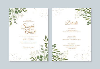 Fototapeta na wymiar Watercolor foliage for wedding invitation template