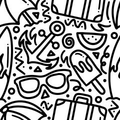 Fototapeta na wymiar doodle set of summer holiday hand drawing