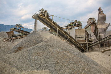 Heavy machinery works at a quarry