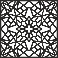 Vector black and white geometric pattern. Square ornament. Arabesque for buildings and room decorations. Template for laser and plotter cutting, vitare and sandblasting