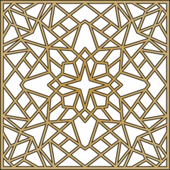 Vector gold geometric pattern. Square ornament. Arabesque for buildings and room decorations