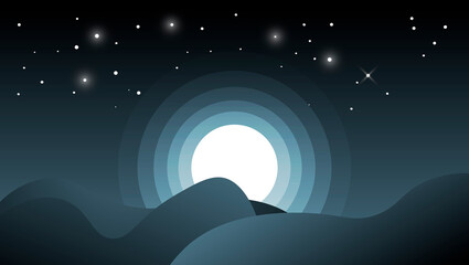 Obraz na płótnie Canvas moon glow behind the mountain and stars