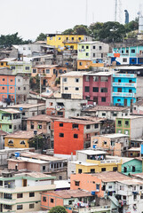 Close-up view of the multicolored houses in the Santa Ana hill neighborhood in Guayaquil.