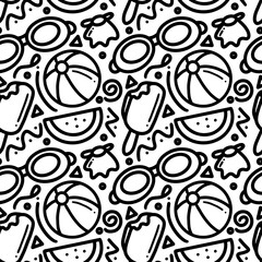 Hand drawn doodle playing summer on the beach