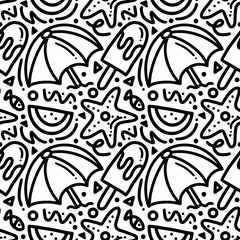 doodle set of summer holiday on the beach