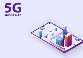 Concept of 5G smart city, communication network technology. High speed internet and connection. Vector illustration design.