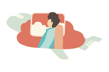 man flying with plane concept illustration