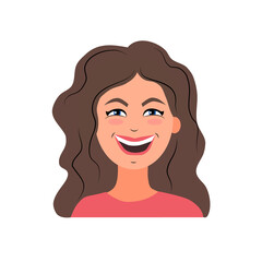 The young woman laughs. Emotion. Girl smiling vector illustration in flat style