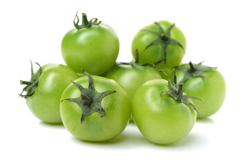 Green tomatoes on white background